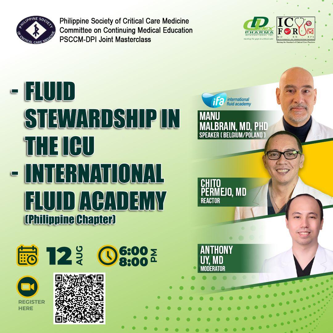 PSCCM-DPI Joint Masterclass on: *Fluid Stewardship in the ICU *International Fluid Academy - Philippine Chapter